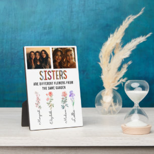 Sisters Are Different Flowers Custom Photo & Names Plaque