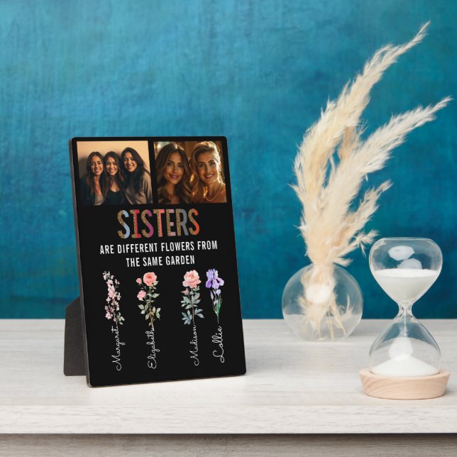 Sisters Are Different Flowers Custom Photo & Names Plaque (Side)