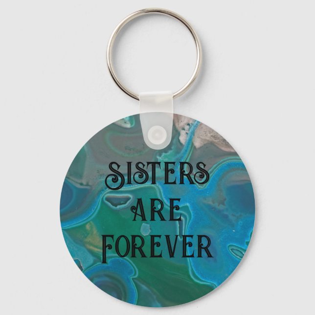 Sisters are Forever Blue Marbled Abstract Gemstone Key Ring (Front)