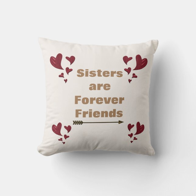 Sisters are Forever Friends Red Artistic Hearts Cushion (Front)