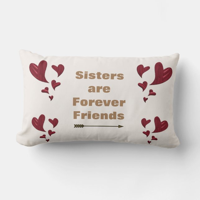 Sisters are Forever Friends Red Artistic Hearts Lumbar Cushion (Front)