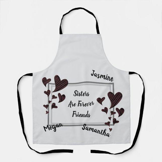 Sisters are Forever Friends Red Hearts Sibling Apron (Front)