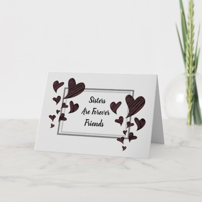 Sisters are Forever Friends Red Hearts Sibling Card (Front)