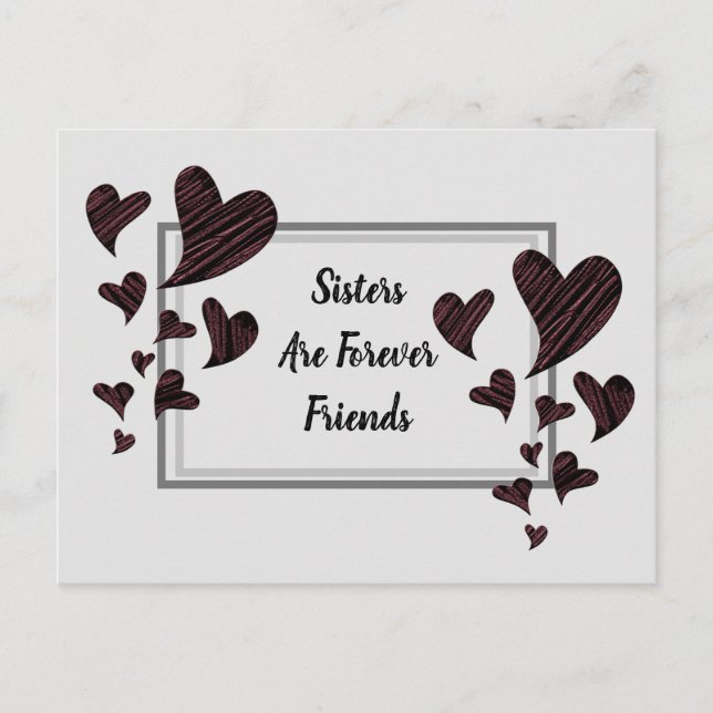 Sisters are Forever Friends Red Hearts Sibling Postcard (Front)
