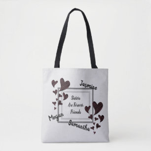 Sisters are Forever Friends Red Hearts Sibling Tote Bag