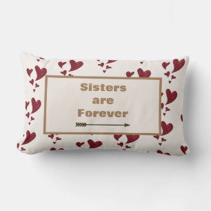 Sisters are Forever Gold Arrow Painted Red Hearts Lumbar Cushion