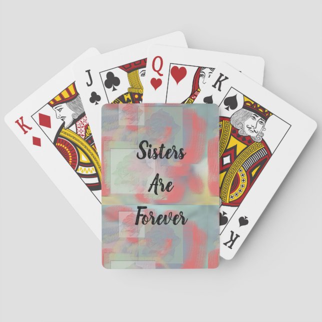 Sisters are Forever Pastel Artistic Roses Floral Playing Cards (Back)