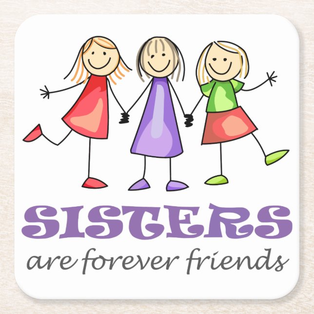 Sisters are Forever Square Paper Coaster (Front)
