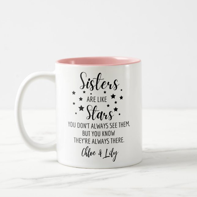 Sisters ARE LIKE Stars YOU DON'T ALWAYS SEE THEM,  Two-Tone Coffee Mug (Left)