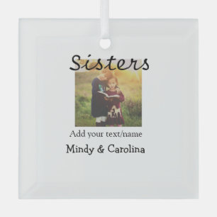 Sisters besties BFF add photo name title family te Glass Tree Decoration