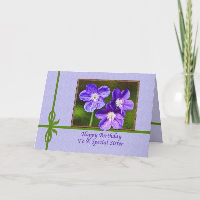 Sister's Birthday Card with Purple Violas (Front)