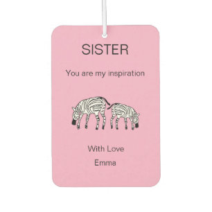 Sister's Birthday, Happy Zebras Set of Car Mats Air Freshener