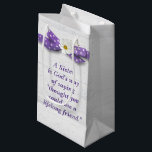 Sister's Birthday with Polka Dot Ribbon Small Gift Bag<br><div class="desc">Sister quote with purple and white polka dot ribbon and cosmos flower on light grey rustic barn wood.
Text can be edited.</div>