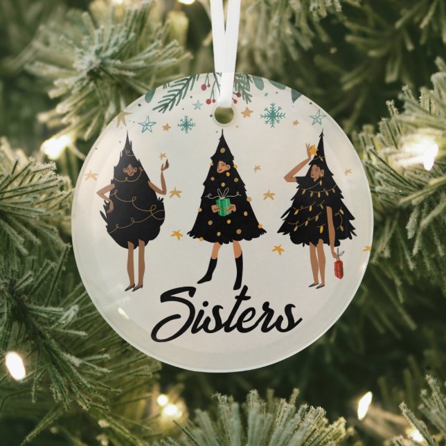 Sisters! Black Women, Black Christmas Tree Glass Tree Decoration (Insitu)