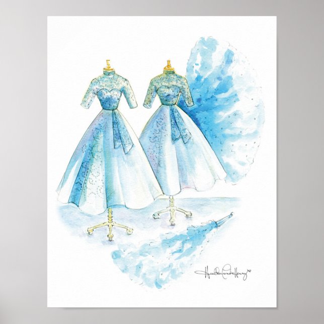 Sisters Blue Dress 11x14 by Heather French Henry Poster (Front)