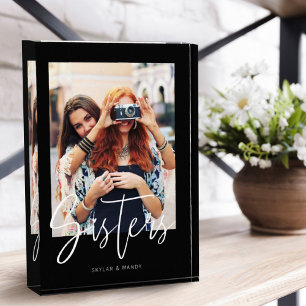Sisters Brush Script Modern Photo Layout Black