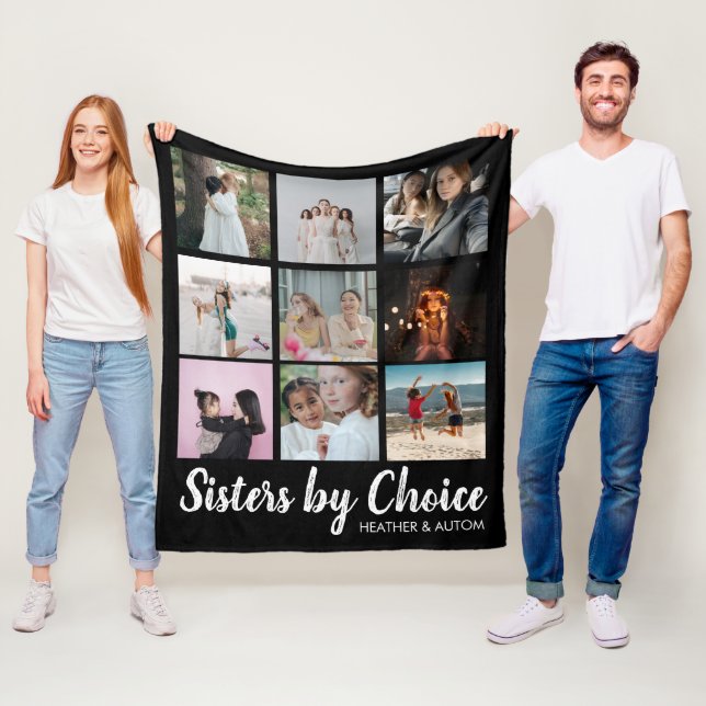 Sisters By Choice Photo Collage Best Friend Custom Fleece Blanket (In Situ)