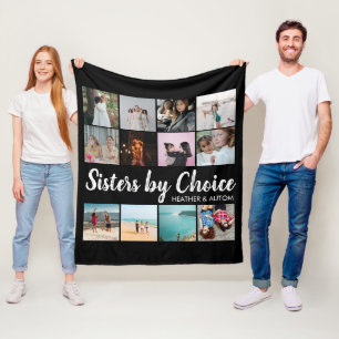 Sisters By Choice Photo Collage Personalized BFF Fleece Blanket