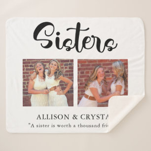 Sisters Calligraphy 2 Photo Collage Quote Gift Sherpa Blanket