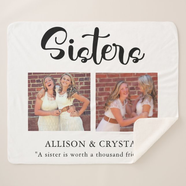  Sisters Calligraphy 2 Photo Collage Quote Gift Sherpa Blanket (Front (Horizontal))
