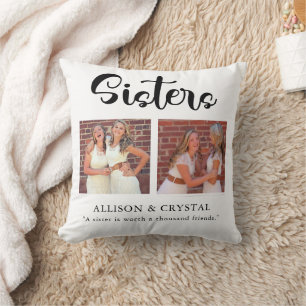 Sisters Calligraphy 2 Photo Collage Quote Siblin Cushion