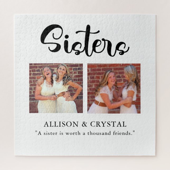  Sisters Calligraphy 2 Photo Collage Quote Sibling Jigsaw Puzzle (Vertical)