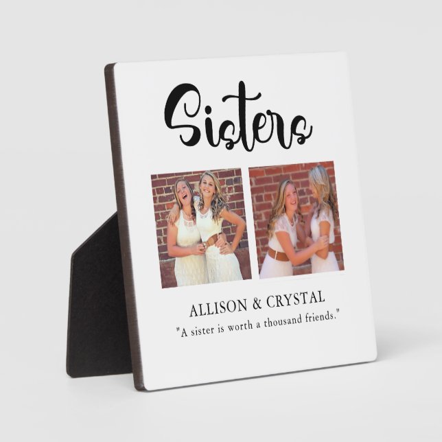  Sisters Calligraphy 2 Photo Collage Quote Sibling Plaque (Front)