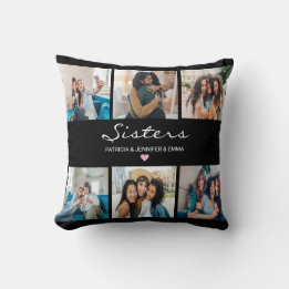 Sisters calligraphy script | Simple Photo Collage  Cushion