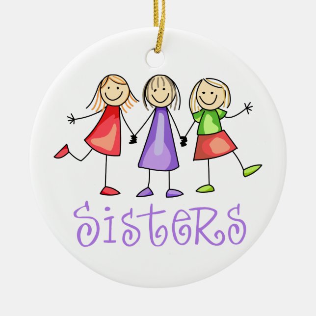 Sisters Ceramic Tree Decoration (Front)