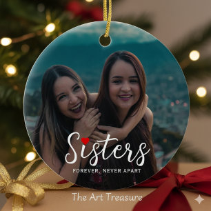 Sisters Connected At Heart Photo Keepsake White Ceramic Tree Decoration