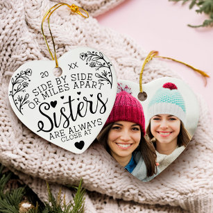 Sisters Connected At Heart Photo Keepsake White Ceramic Tree Decoration