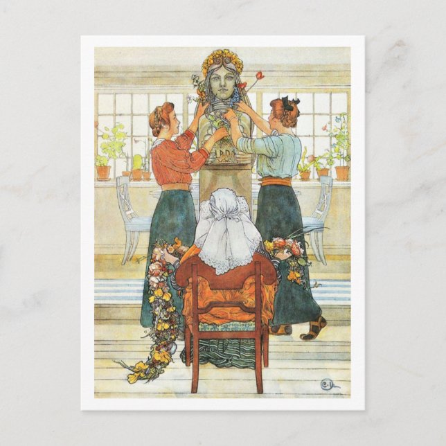 Sisters Decorating for Holiday Postcard (Front)