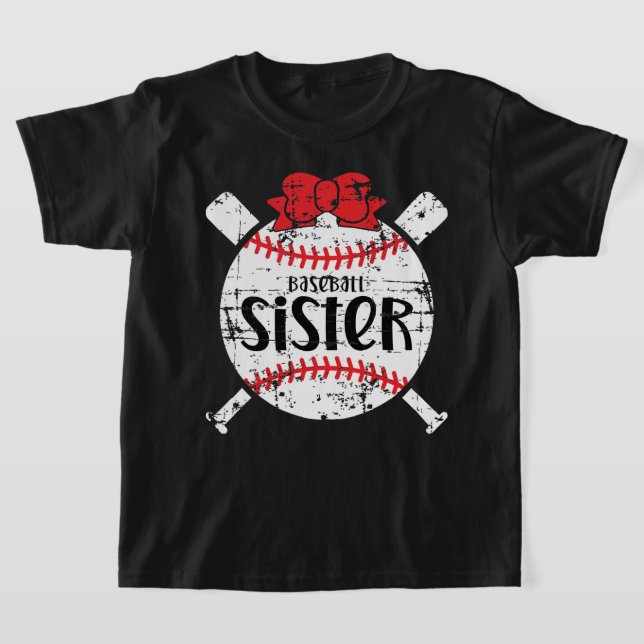 Sisters, favourite names in baseball, cute red bow T-Shirt (Laydown)