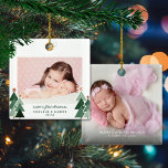 Sister's First Christmas Rustic Trees 2 Photos Ceramic Ornament<br><div class="desc">Sister's First Christmas is the perfect take on Baby's First Christmas! Cute, Modern yet Rustic Christmas Holiday Photo Square Ornaments featuring adorable little forests of rustic Christmas trees and Merry Christmas in modern typography. Add 2 of your favourite photos for the perfect ornament! Please contact us at cedarandstring@gmail.com if you...</div>