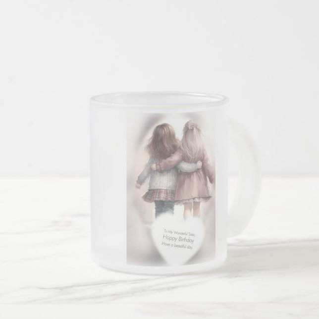 Sisters Forever Birthday Glass Mug (Front Right)