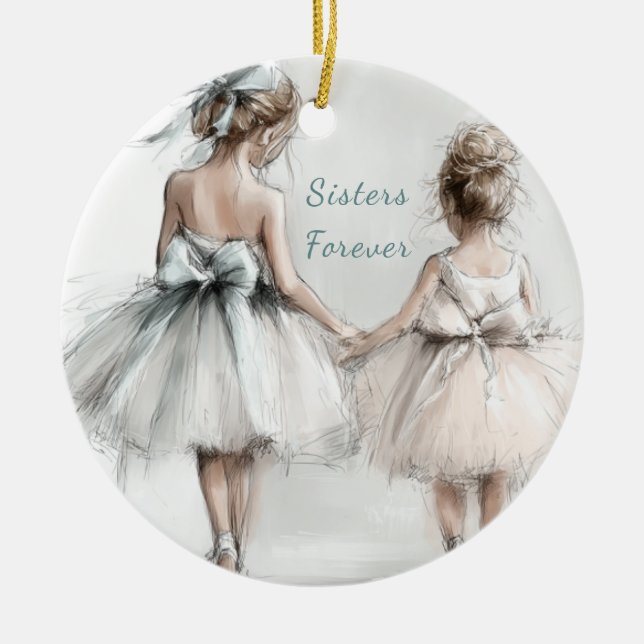 Sisters Forever Ceramic Ornament – Elegant Pastel  (Front)