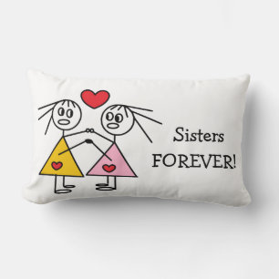 Sisters FOREVER Cute Girl Stick Figures Design Lumbar Cushion