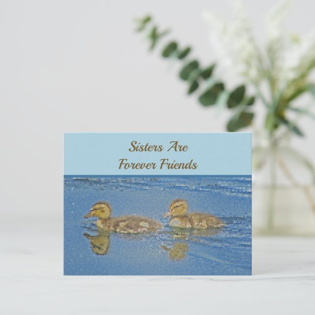 Sisters Forever Friends Ducklings Mosaic Sibling Postcard (Standing Front)