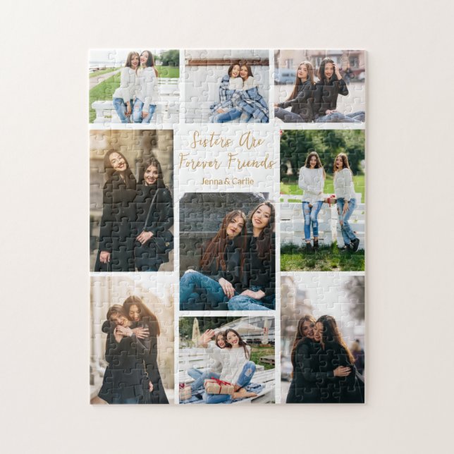 Sisters Forever Friends Photo Collage Custom Quote Jigsaw Puzzle (Vertical)