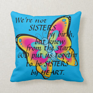 "SISTERS FROM THE HEART" THROW PILLOW&BUTTERFLIES CUSHION