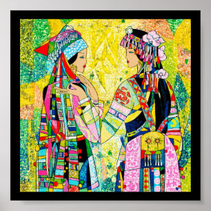 Sisters Hao Ping oriental abstract ladies girls Poster