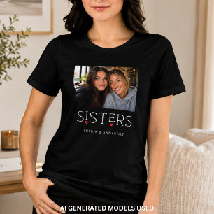 Sisters Heart Typography Black Photo Tri-Blend Shirt