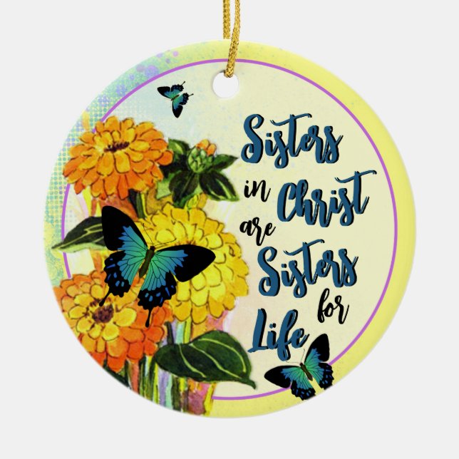 Sisters In Christ Ceramic Tree Decoration (Front)