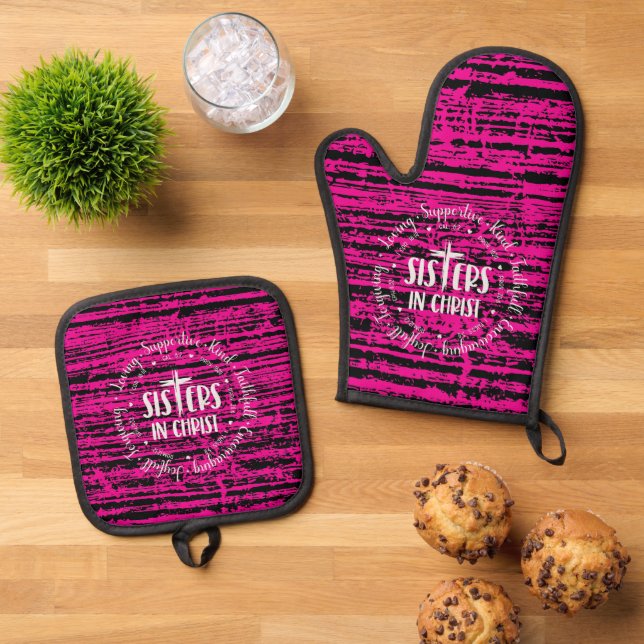 sisters in christ oven mitt & pot holder set (Top Down)