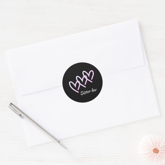 Sisters  Love Heart Black  Classic Round Sticker (Envelope)