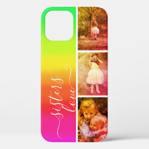 Sisters Love Photo Collage Template Bright Rainbow iPhone 12 Case