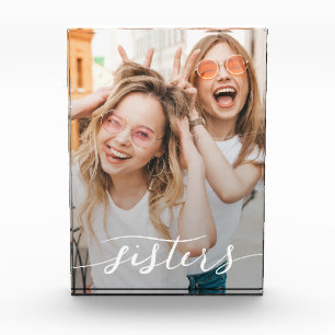 Sisters Modern Script Keepsake Photo Block