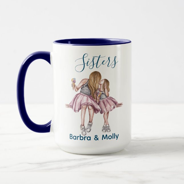 Sisters name Simple Modern Blue Customised  Mug (Left)