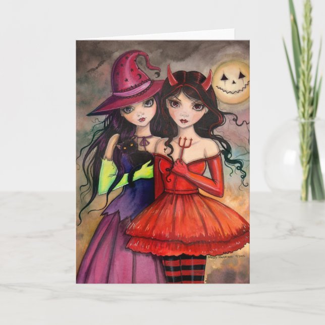 Sisters of Halloween Gothic Fantasy Art Card (Front)