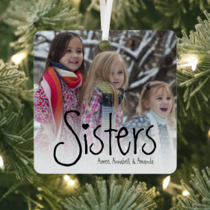 Sisters Personalised Photo Metal Tree Decoration